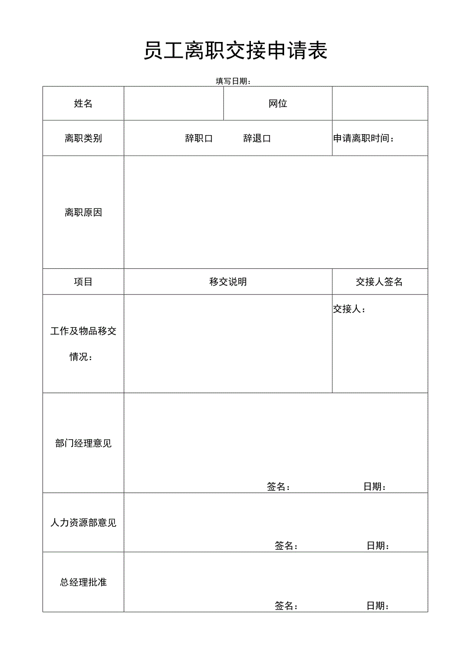 员工离职申请表模版.docx_第1页