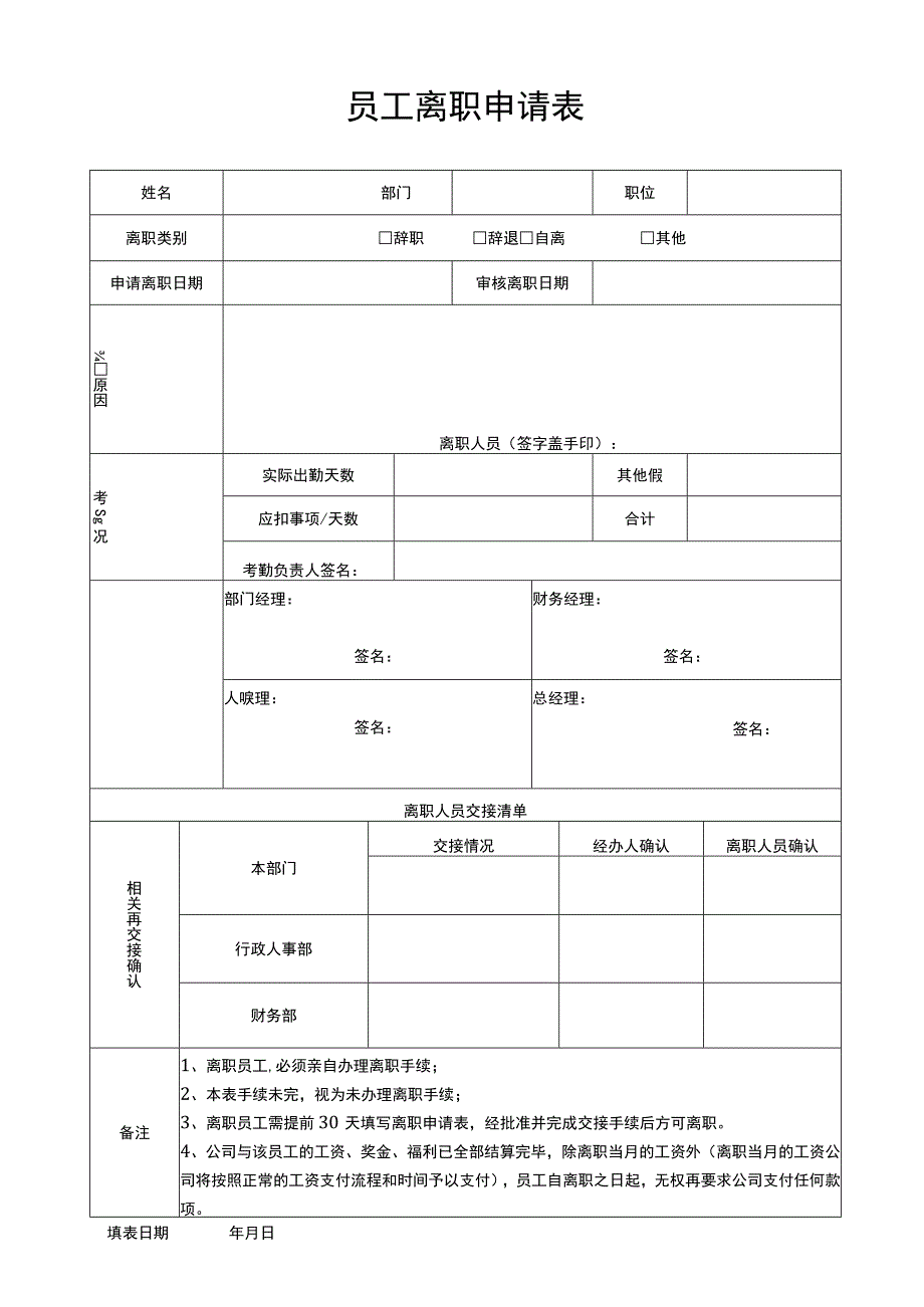 员工离职申请表（新版）.docx_第1页