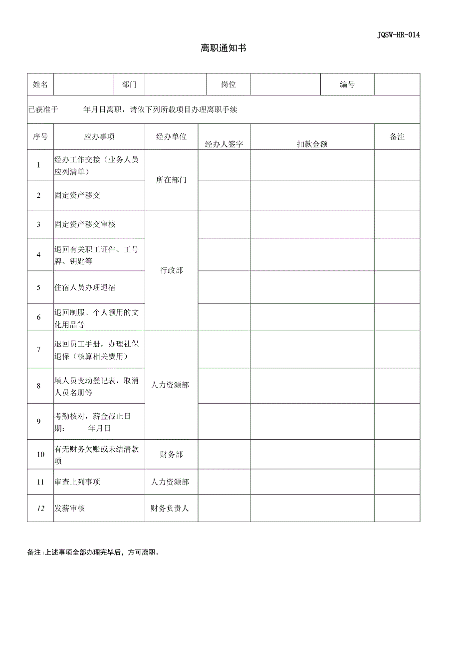 员工离职通知书.docx_第1页