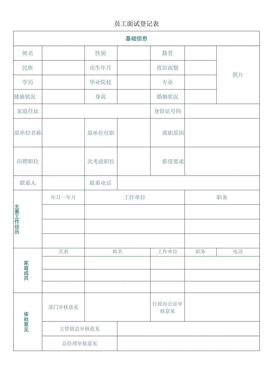 员工面试登记表.docx_第1页