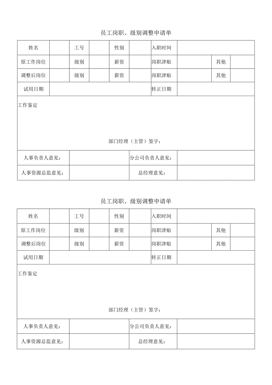 员工岗职级别调整申请单.docx_第1页