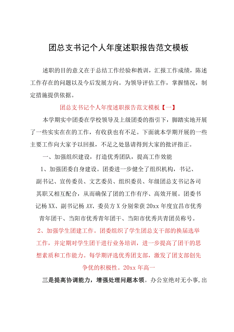 团总支书记个人年度述职报告范文模板.docx_第1页