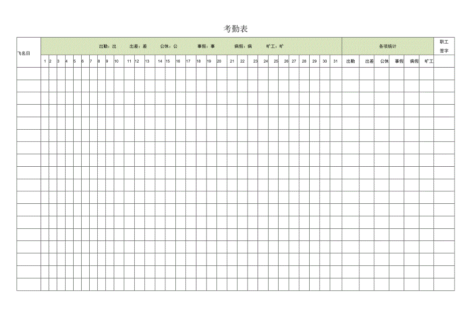 员工考勤表模板.docx_第1页