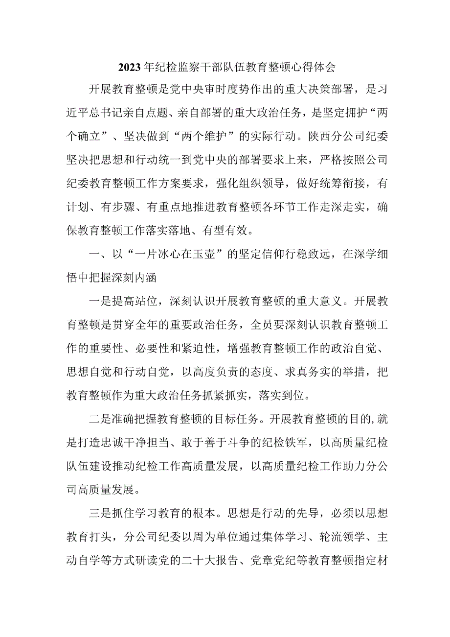 国企单位2023年纪检监察干部队伍教育整顿心得体会 汇编11份.docx_第1页