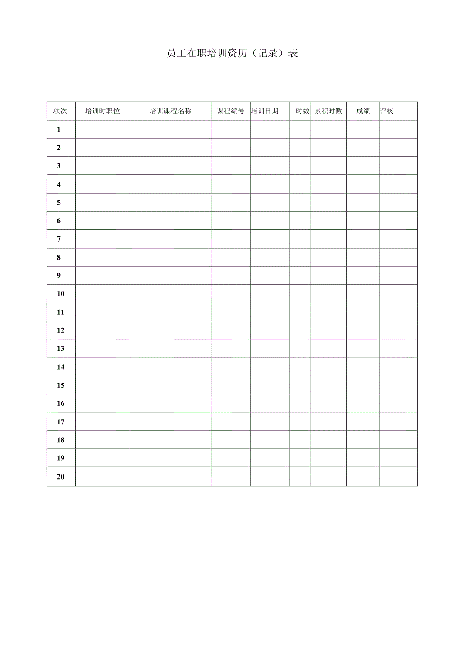 员工在职培训资历（记录）表.docx_第1页