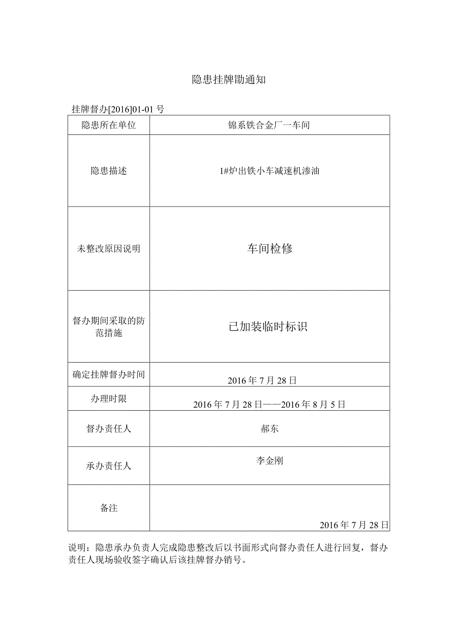 一车间隐患挂牌督办通知书.docx_第1页