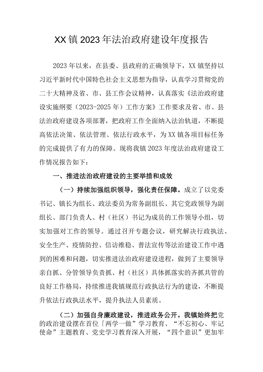 XX镇2023年法治政府建设年度报告.docx_第1页