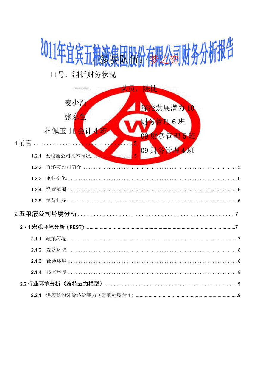 五粮液集团有限公司财务综合分析报告书.docx_第1页