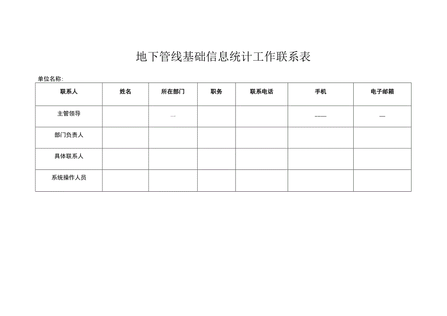 地下管线基础信息统计工作联系表.docx_第1页