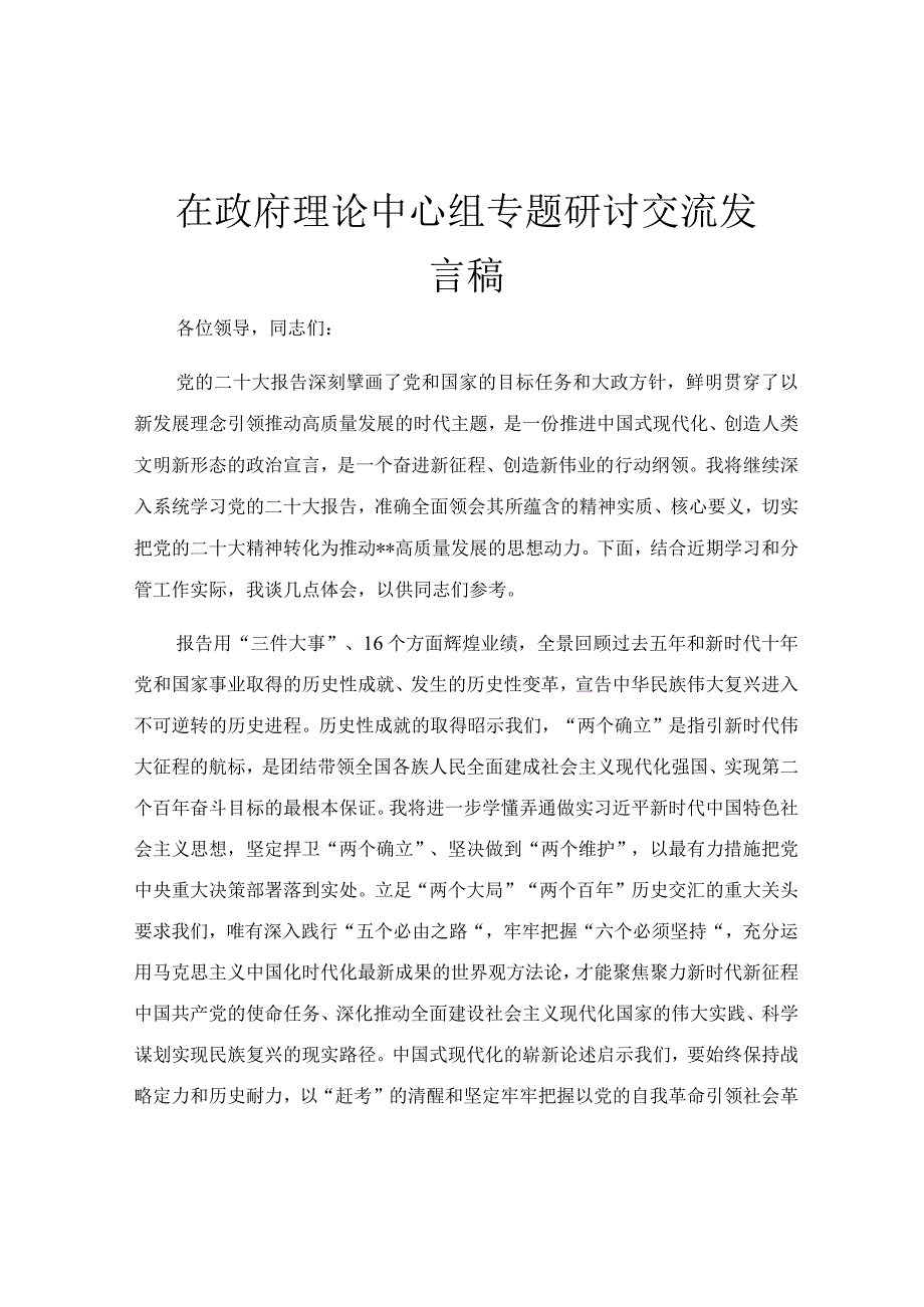 在政府理论中心组专题研讨交流发言稿.docx_第1页