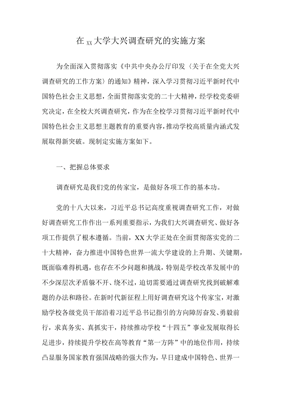 在大学大兴调查研究的实施方案.docx_第1页