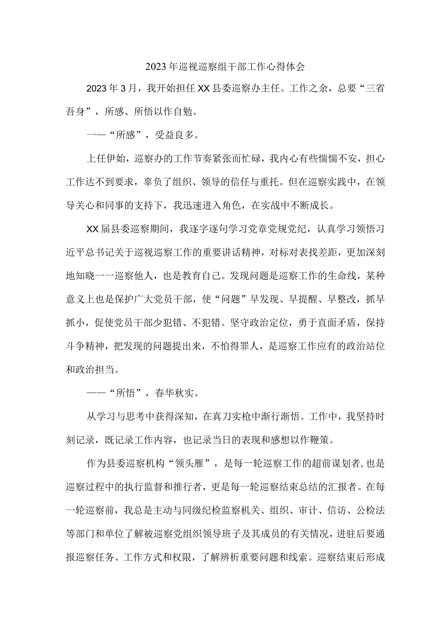 国有企业2023年纪检巡察组巡检工作心得体会 合计7份.docx_第1页