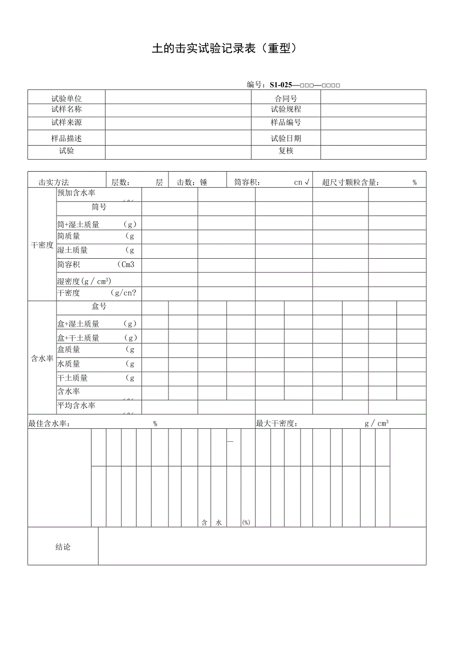 土的击实试验记录表(重型).docx_第1页