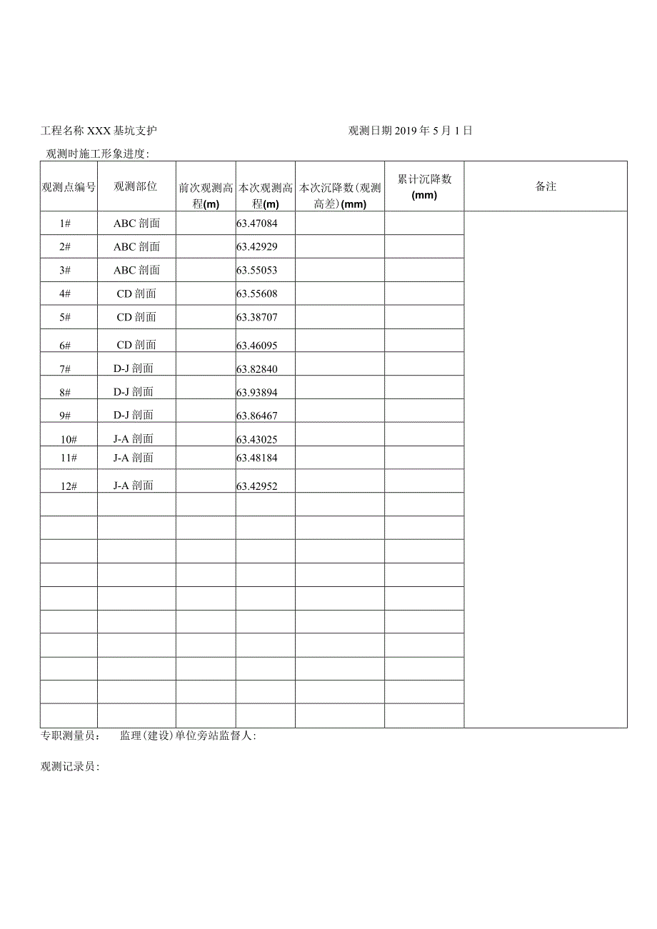 基坑沉降观测记录表.docx_第2页