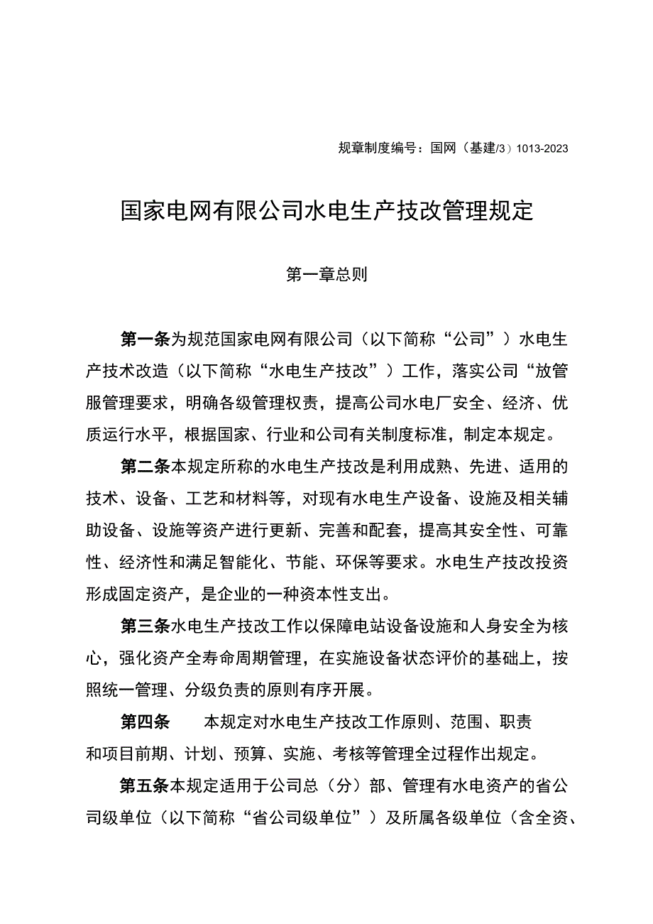 国网（基建3）1013-2020 国家电网有限公司水电生产技改管理规定.docx_第1页