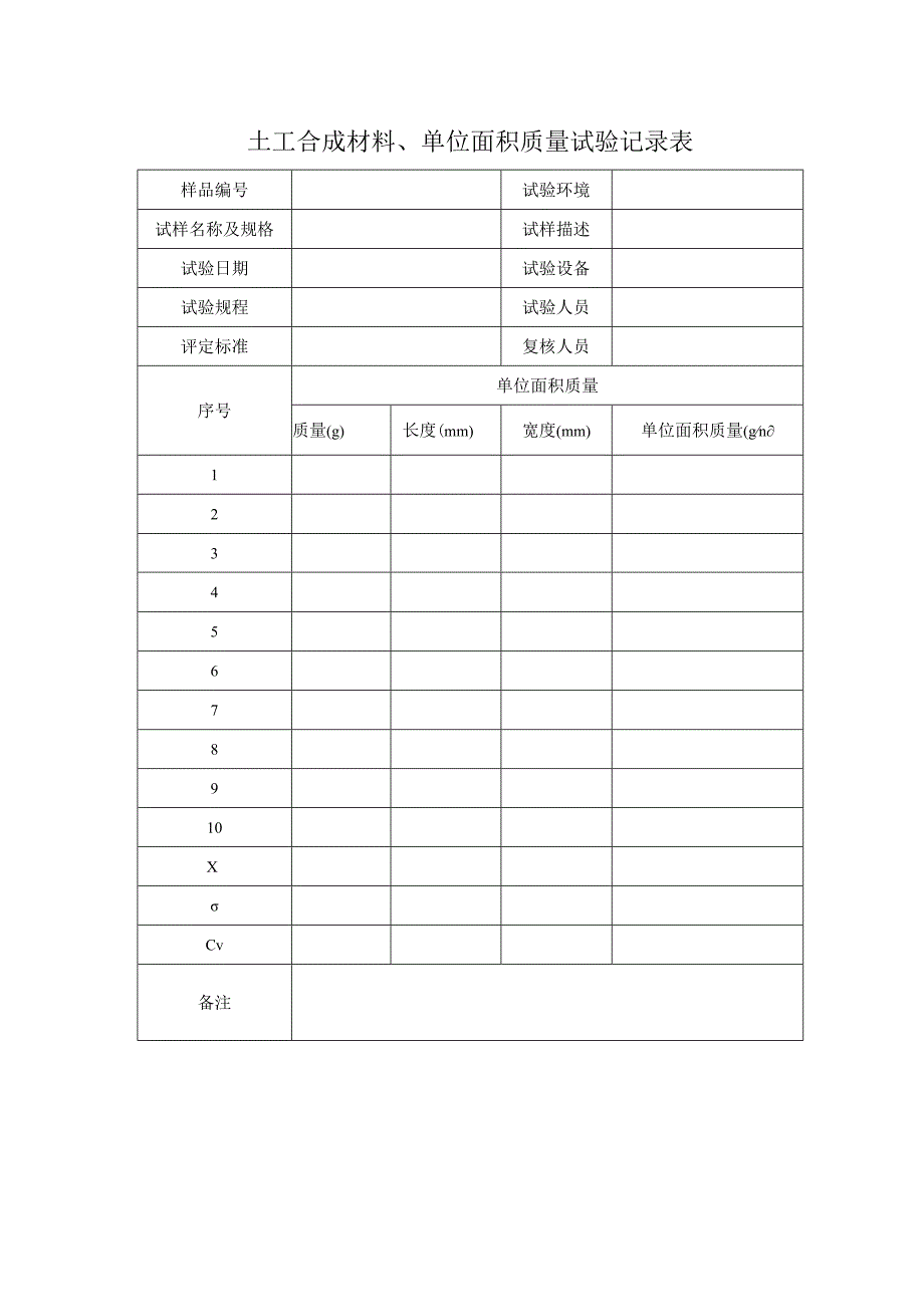 土工合成材料单位面积质量测定原始记录.docx_第1页