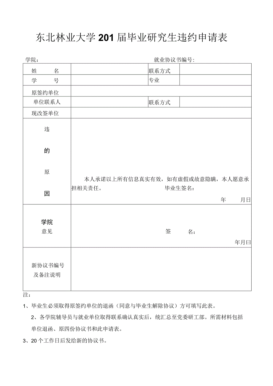 大连海事大学2008届毕业生违约申请表.docx_第1页