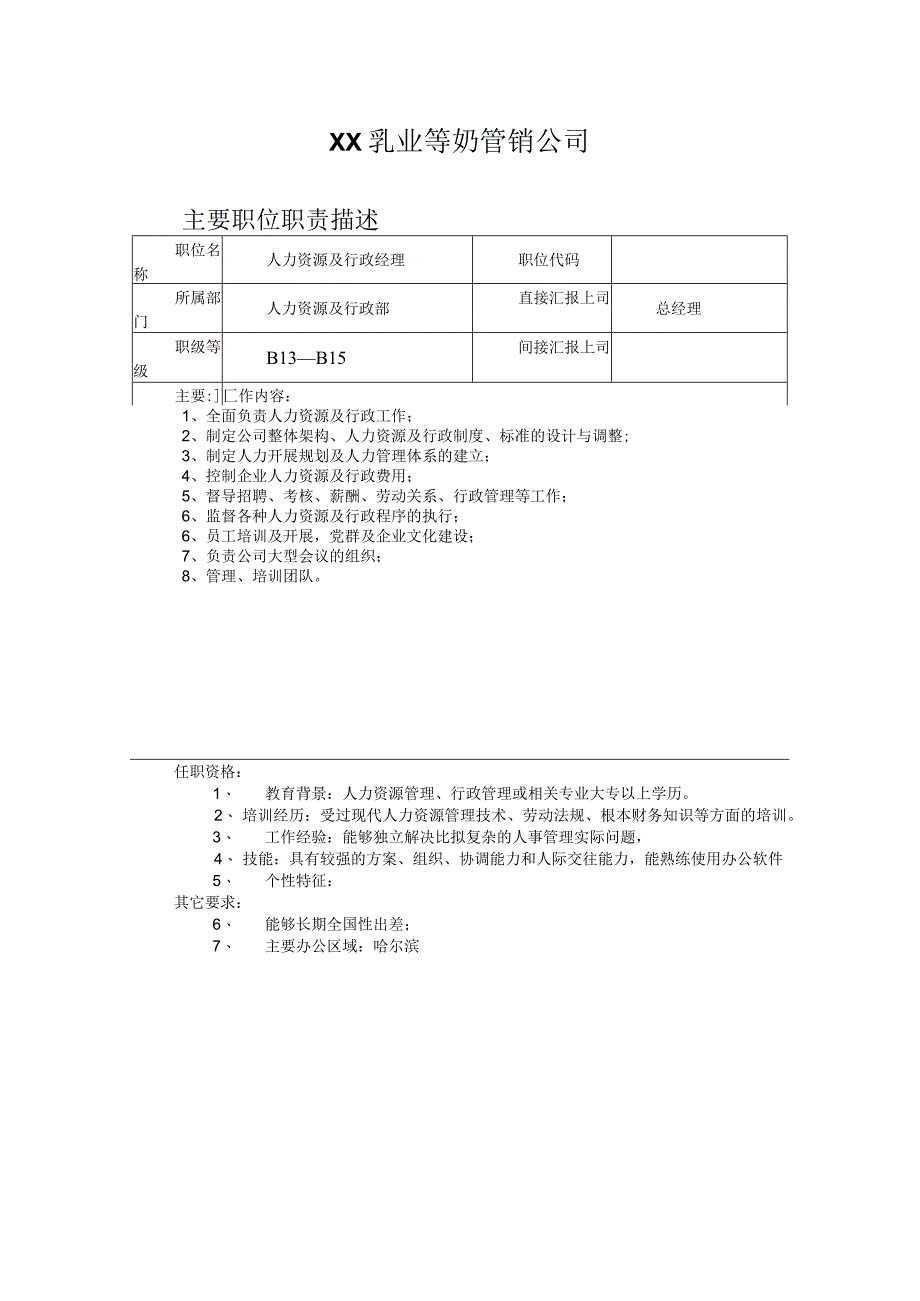 奶业公司人力资源经理.docx_第1页