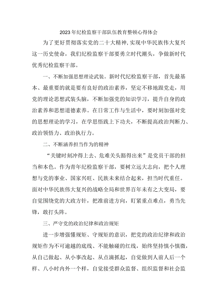 央企单位2023年纪检监察干部队伍教育整顿个人心得体会 合计9份.docx_第1页