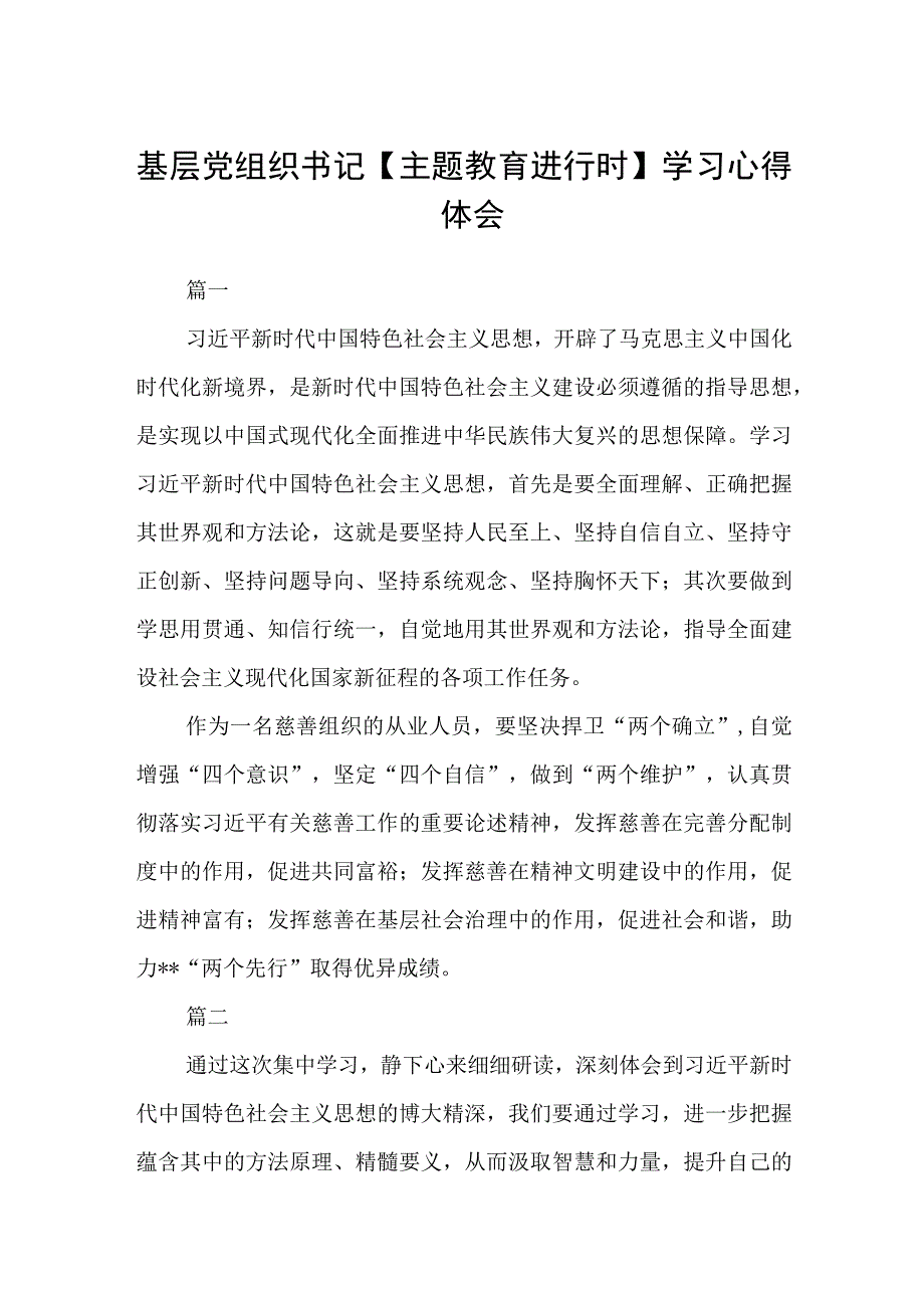 基层党组织书记主题教育进行时学习心得体会范文共三篇.docx_第1页