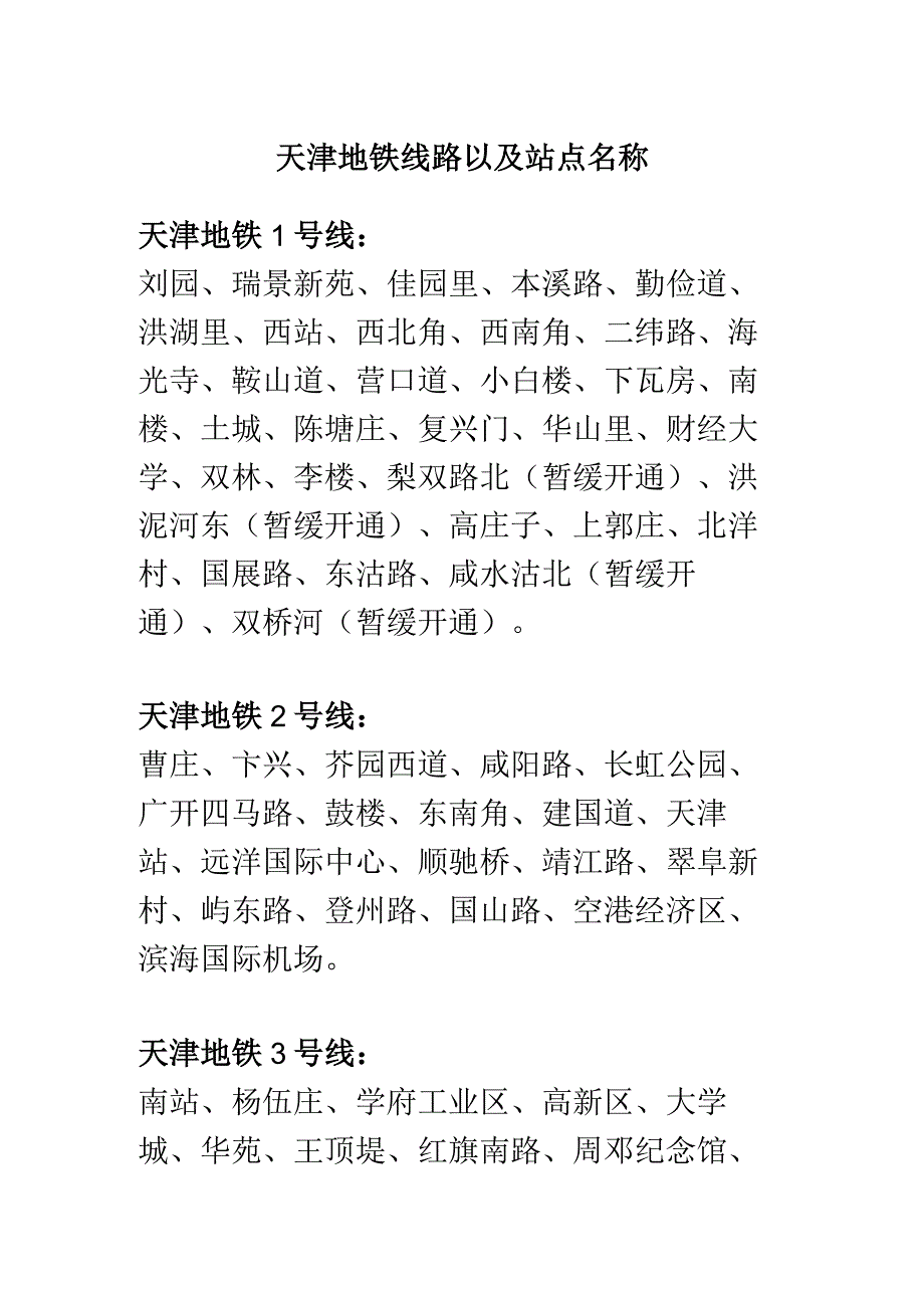 天津地铁线路以及站点名称.docx_第1页