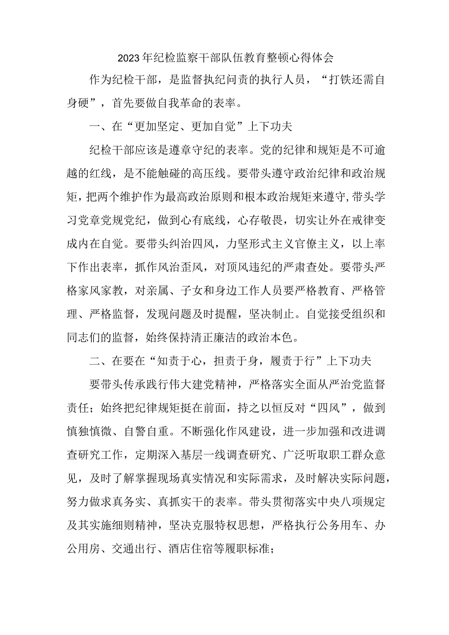 央企单位2023年纪检监察干部队伍教育整顿心得体会 合计9份.docx_第1页