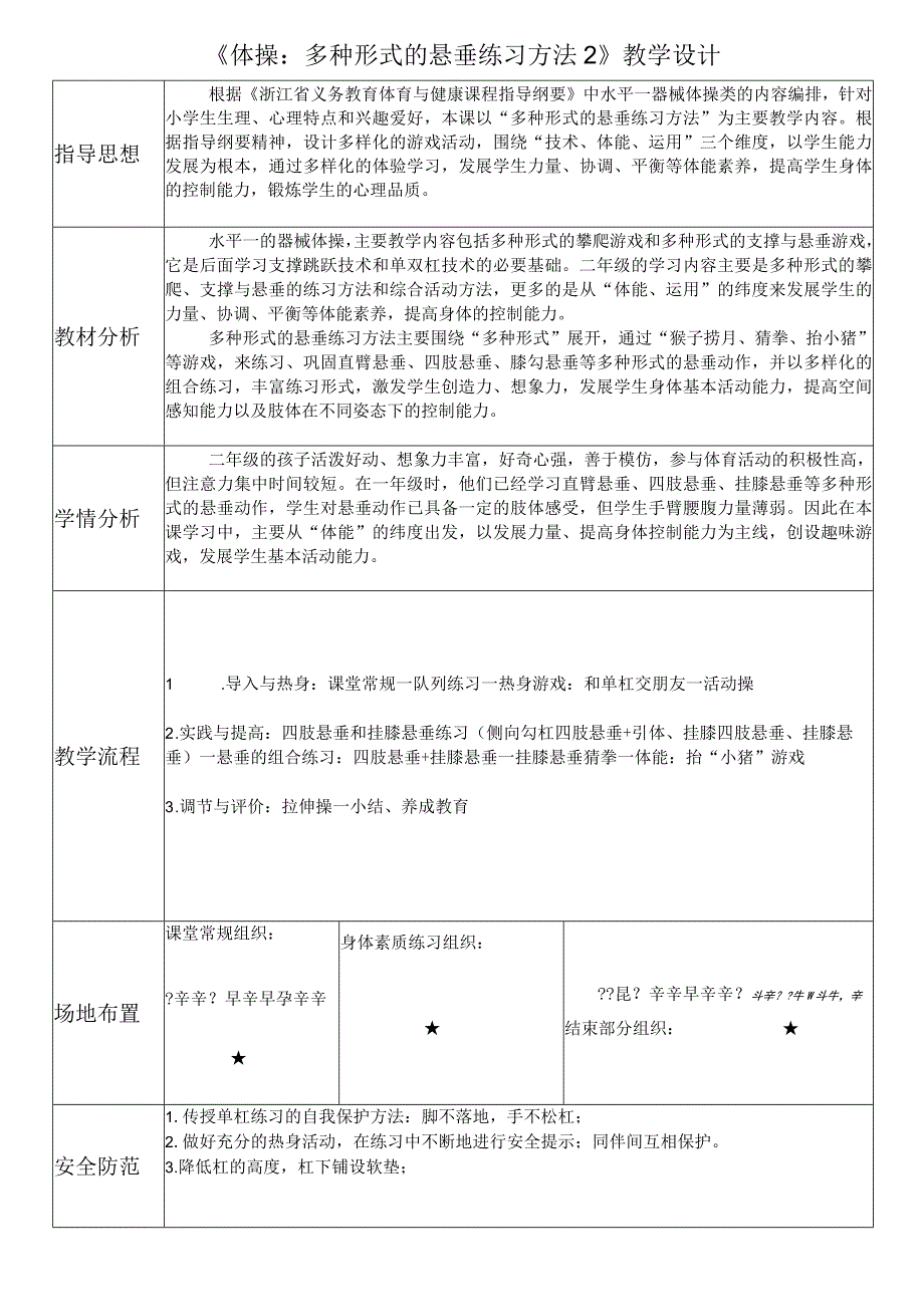 多种形式的悬垂练习方法教学设计公开课教案教学设计课件资料.docx_第1页