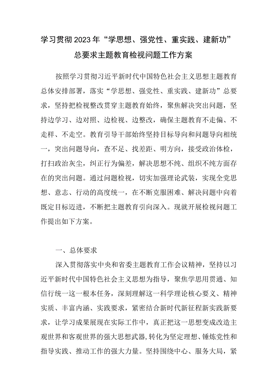 学习贯彻2023年学思想强党性重实践建新功总要求主题教育检视问题工作方案.docx_第2页