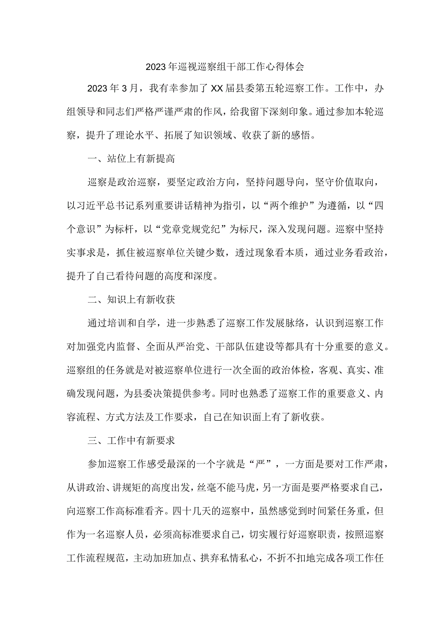 央企2023年纪检巡察组巡检工作个人心得体会 精选9份.docx_第1页