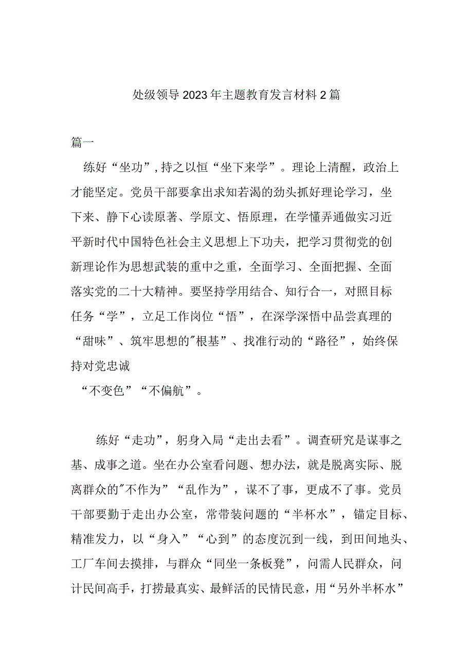 处级领导2023年主题教育发言材料2篇.docx_第1页