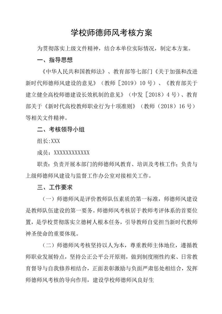 学校师德师风考核方案（2022年）.docx_第1页