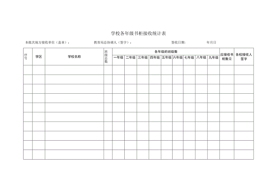 学校各年级书柜接收统计表.docx_第1页