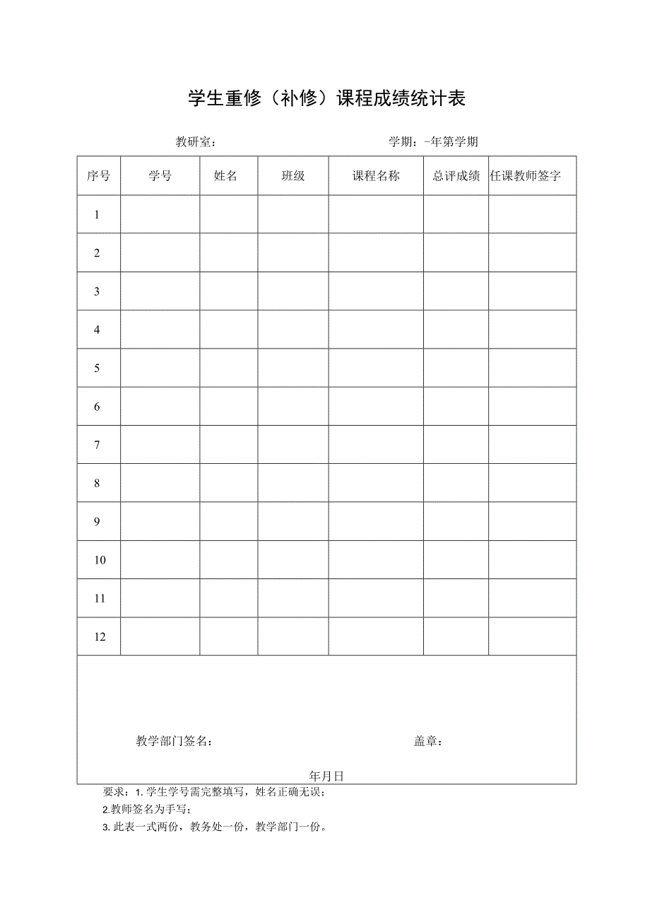 学生重修（补修）课程成绩统计表.docx_第1页