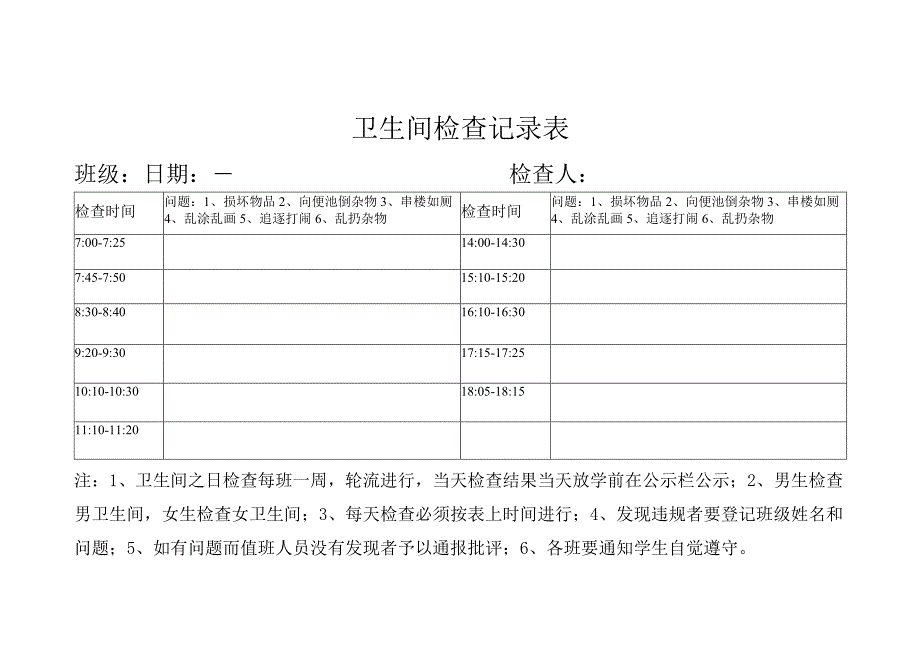 学校卫生间检查记录表.docx_第1页