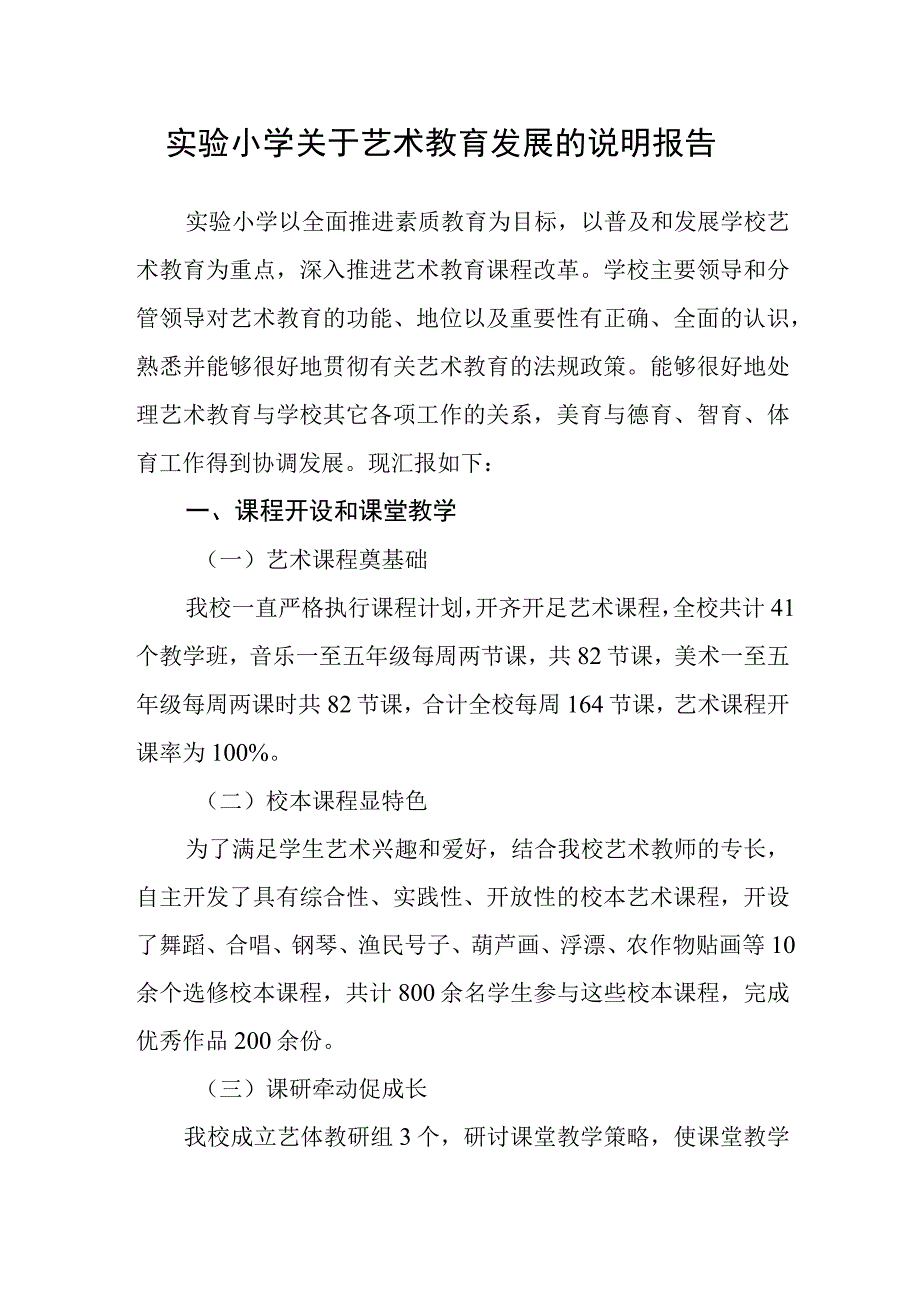 实验小学关于艺术教育发展的说明报告.docx_第1页