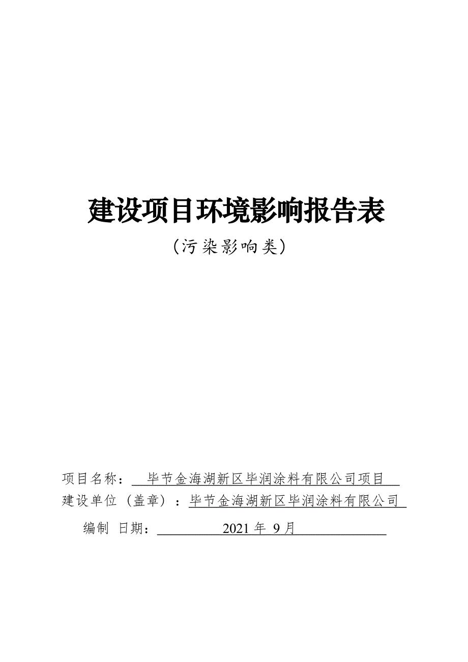 毕节金海湖新区毕润涂料有限公司项目环评报告.docx_第1页