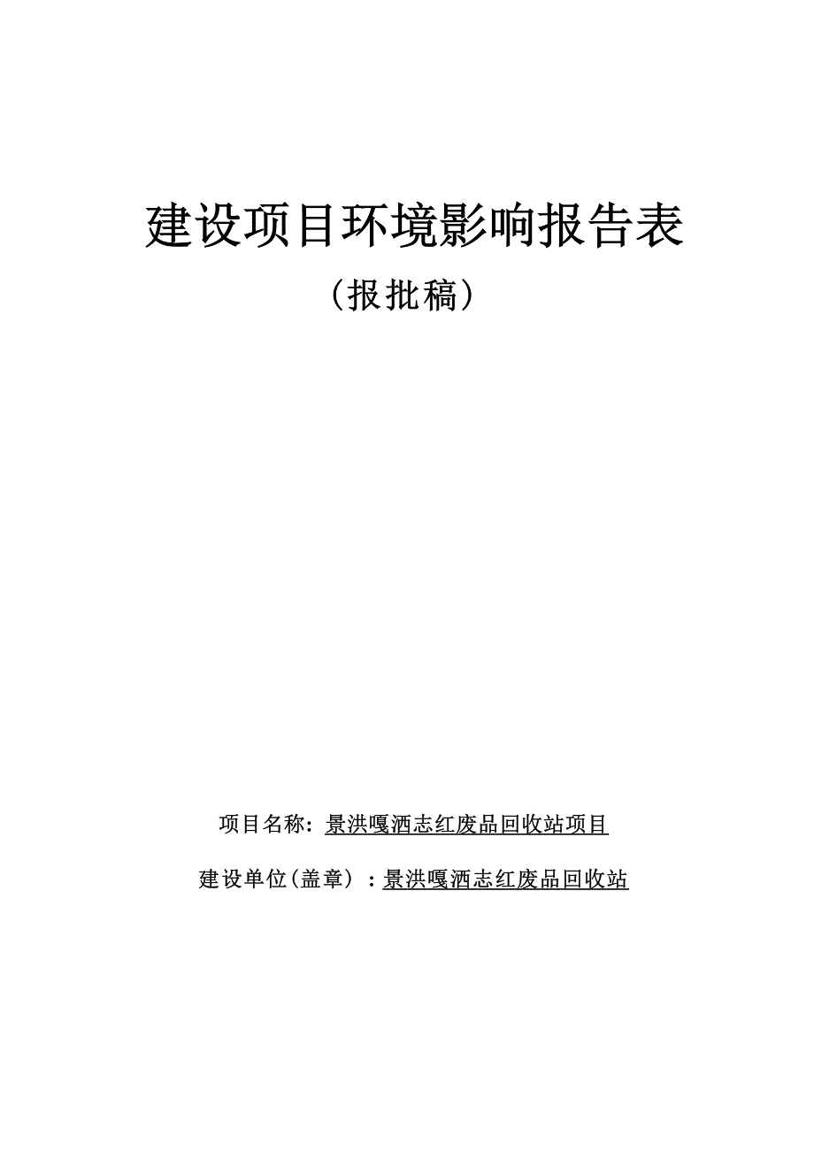 景洪嘎洒志红废品回收站项目竣工环境保护验收调查表.docx_第1页