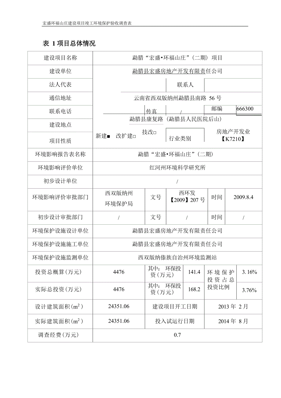 勐腊“宏盛•环福山庄”（二期）项目竣工环境保护验收调查表.docx_第3页