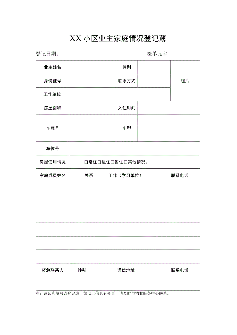 小区业主家庭情况登记薄.docx_第1页