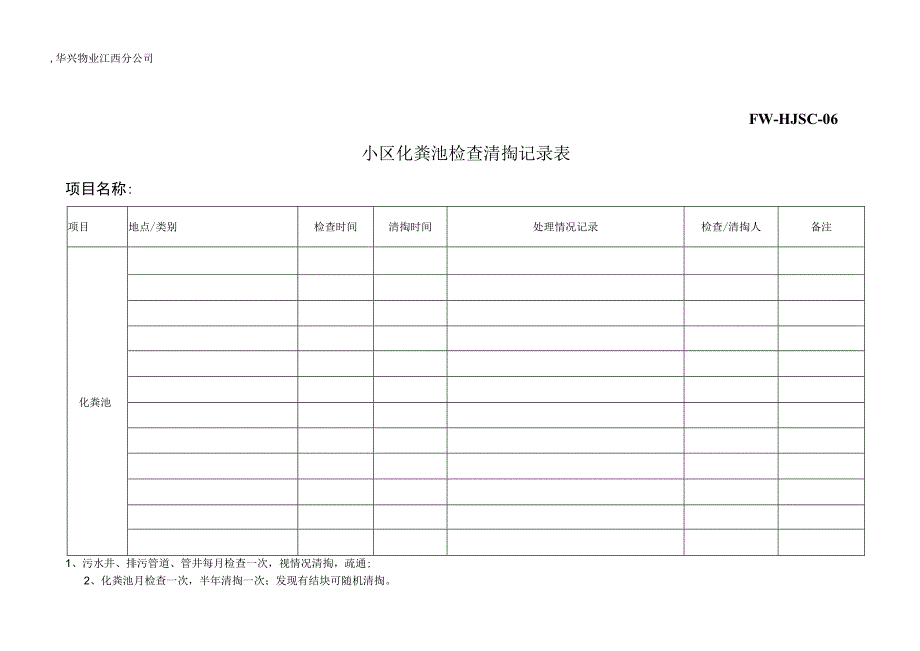 小区化粪池检查清掏记录表（物业管理）.docx_第1页