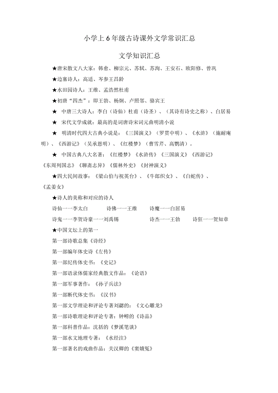 小学1-6年级课外文学知识汇总.docx_第1页