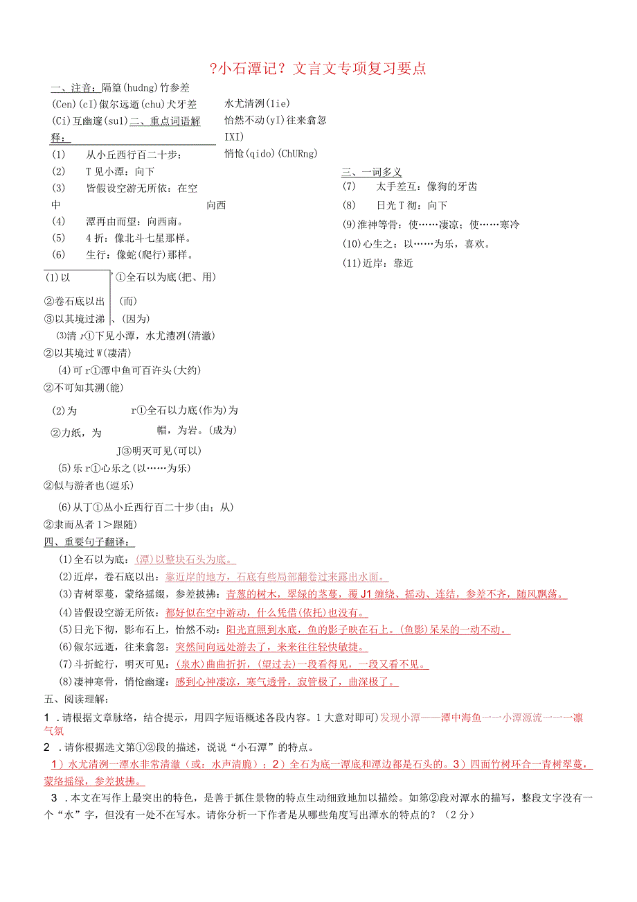 小石潭记文言文专项复习要点.docx_第1页