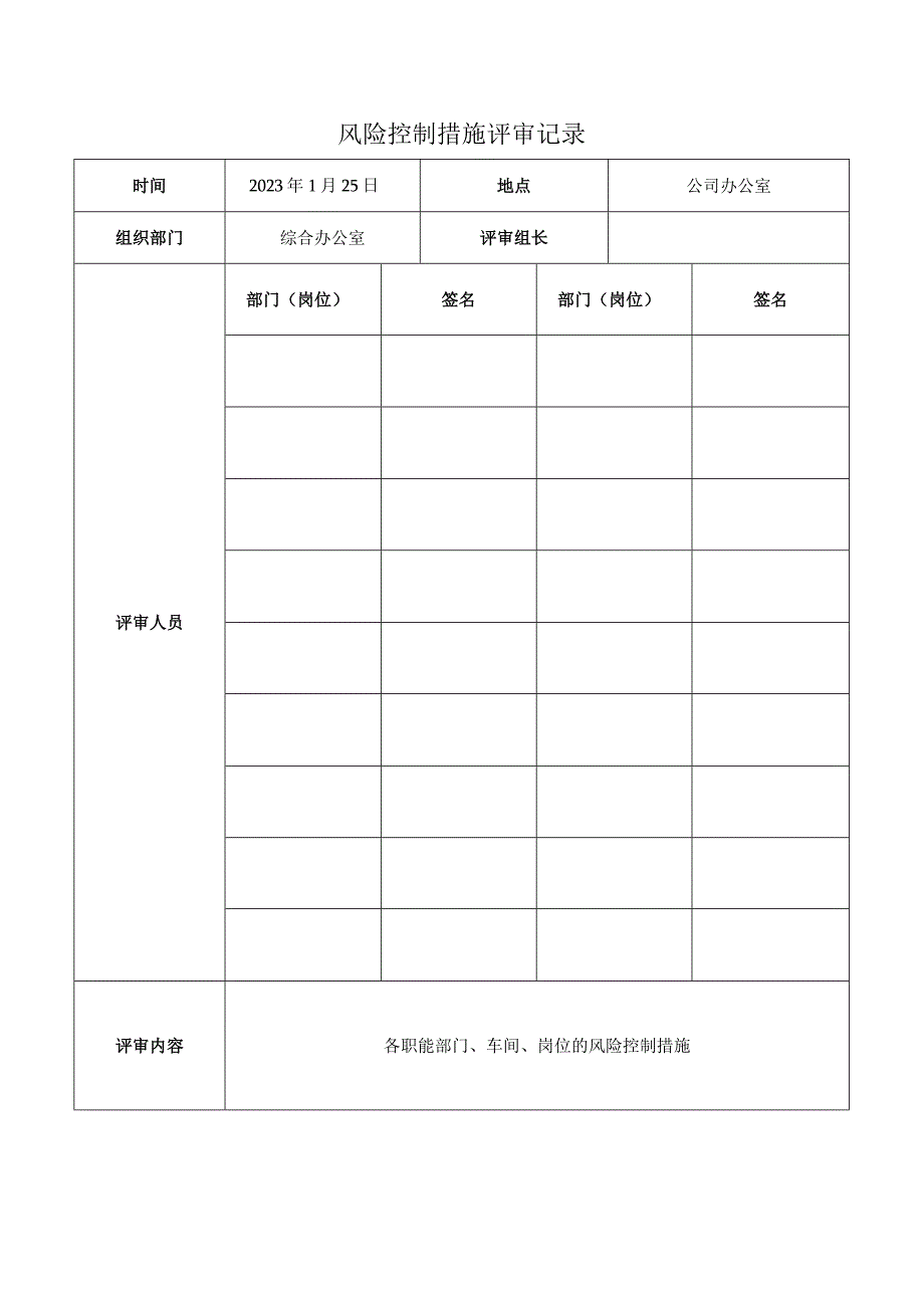 工业用品公司双体系资料之风险控制措施评审记录.docx_第1页