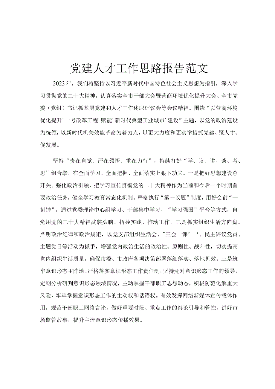 党建人才工作思路报告范文.docx_第1页