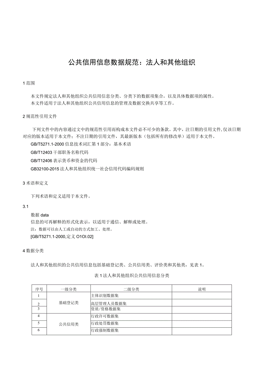 公共信用信息 数据规范：法人和其他组织.docx_第1页