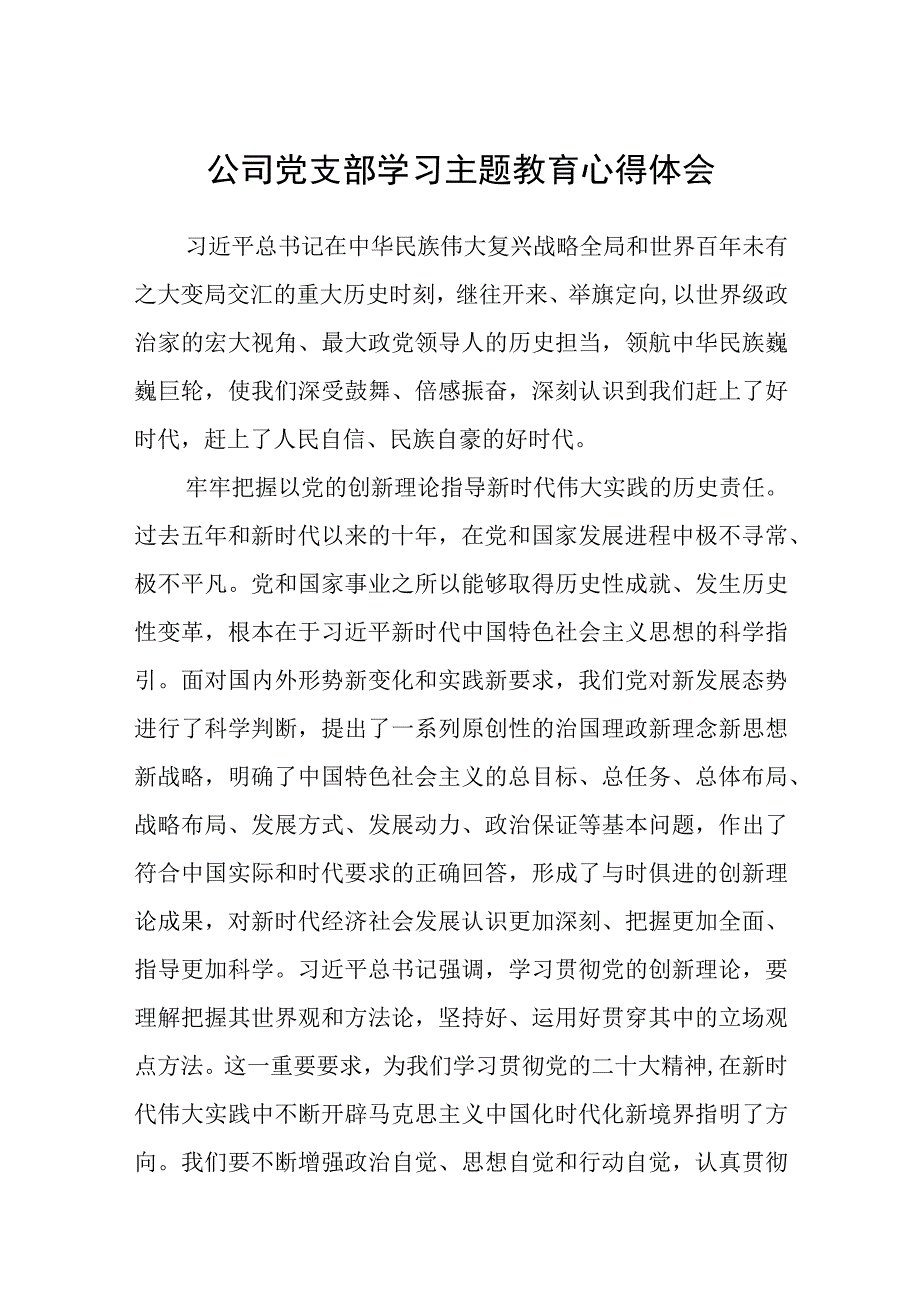 公司党支部学习主题教育心得体会3篇范本.docx_第1页