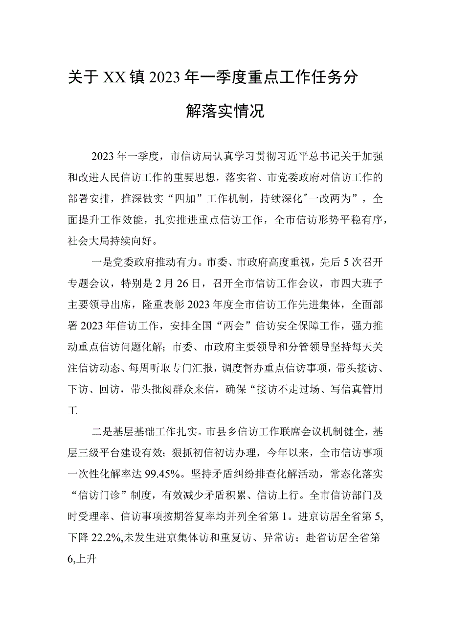 关于XX镇2023年一季度重点工作任务分解落实情况20230505.docx_第1页