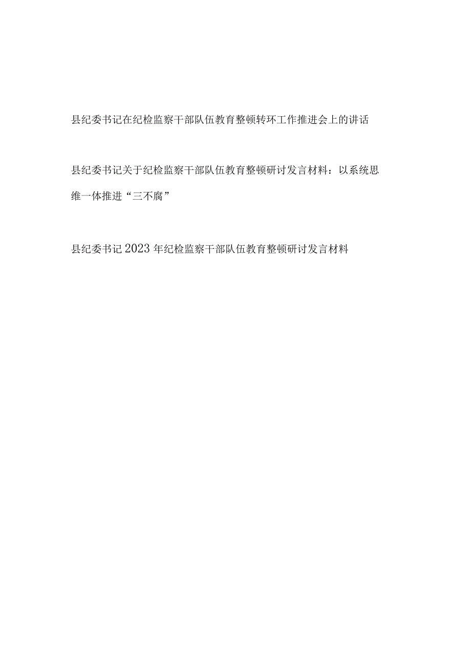 县纪委书记在纪检监察干部队伍教育整顿转环工作推进会上的讲话和研讨发言材料.docx_第1页