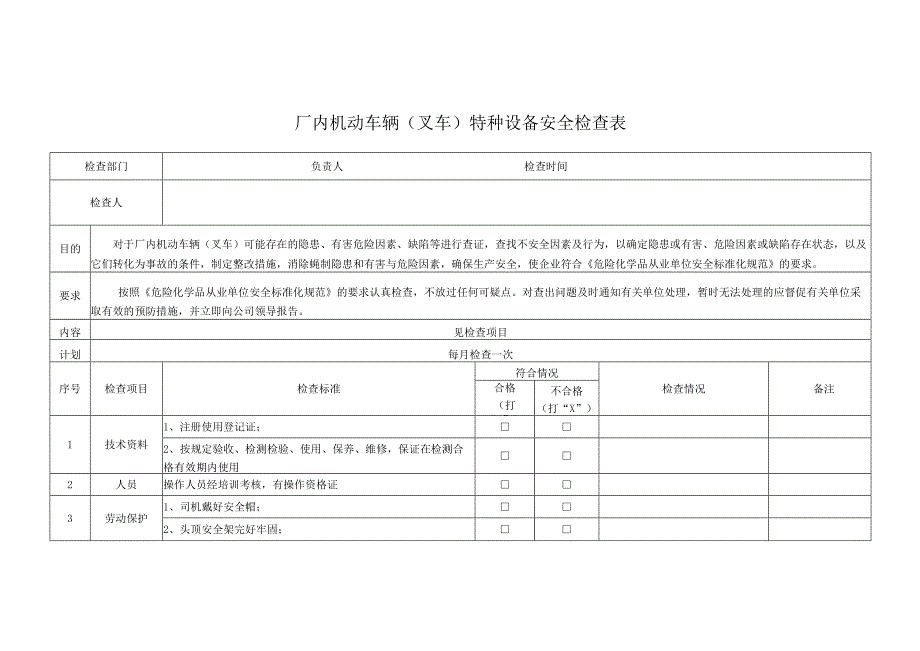 厂内机动车辆叉车特种设备安全检查表.docx_第1页