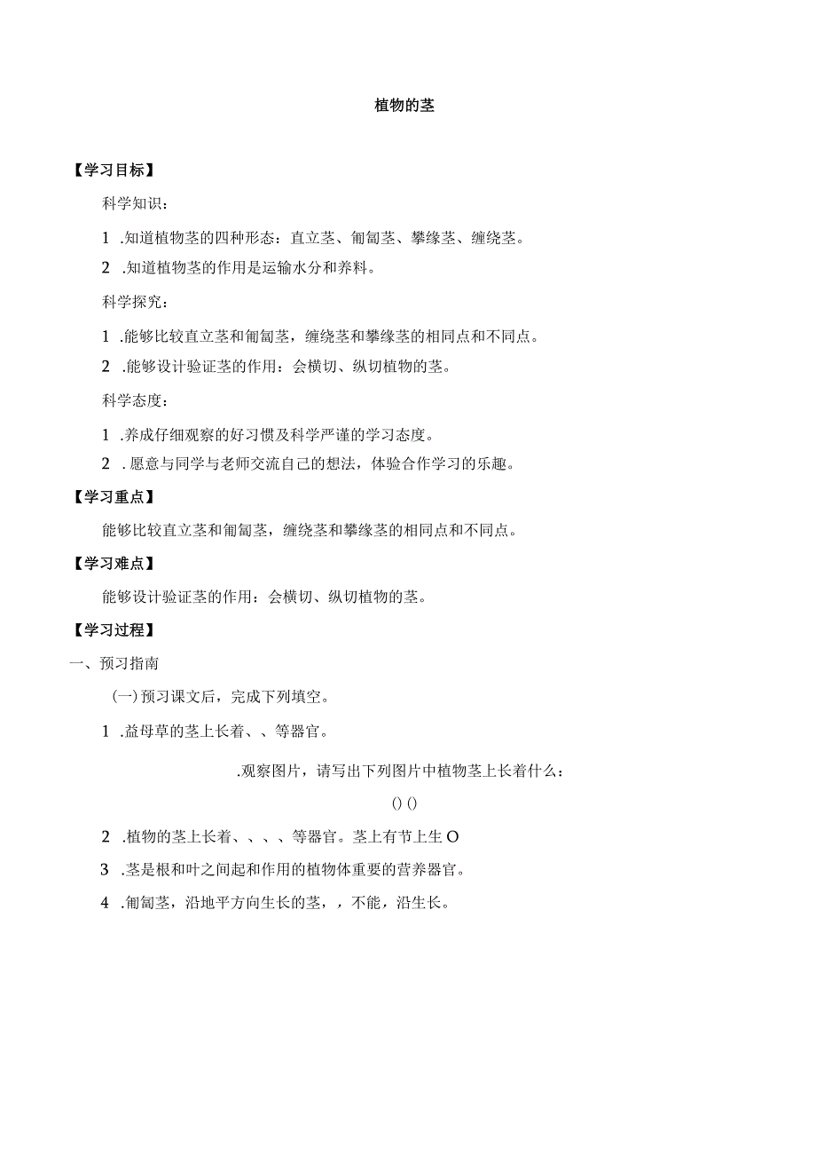 粤教版小学科学三下13：植物的茎导学案.docx_第1页